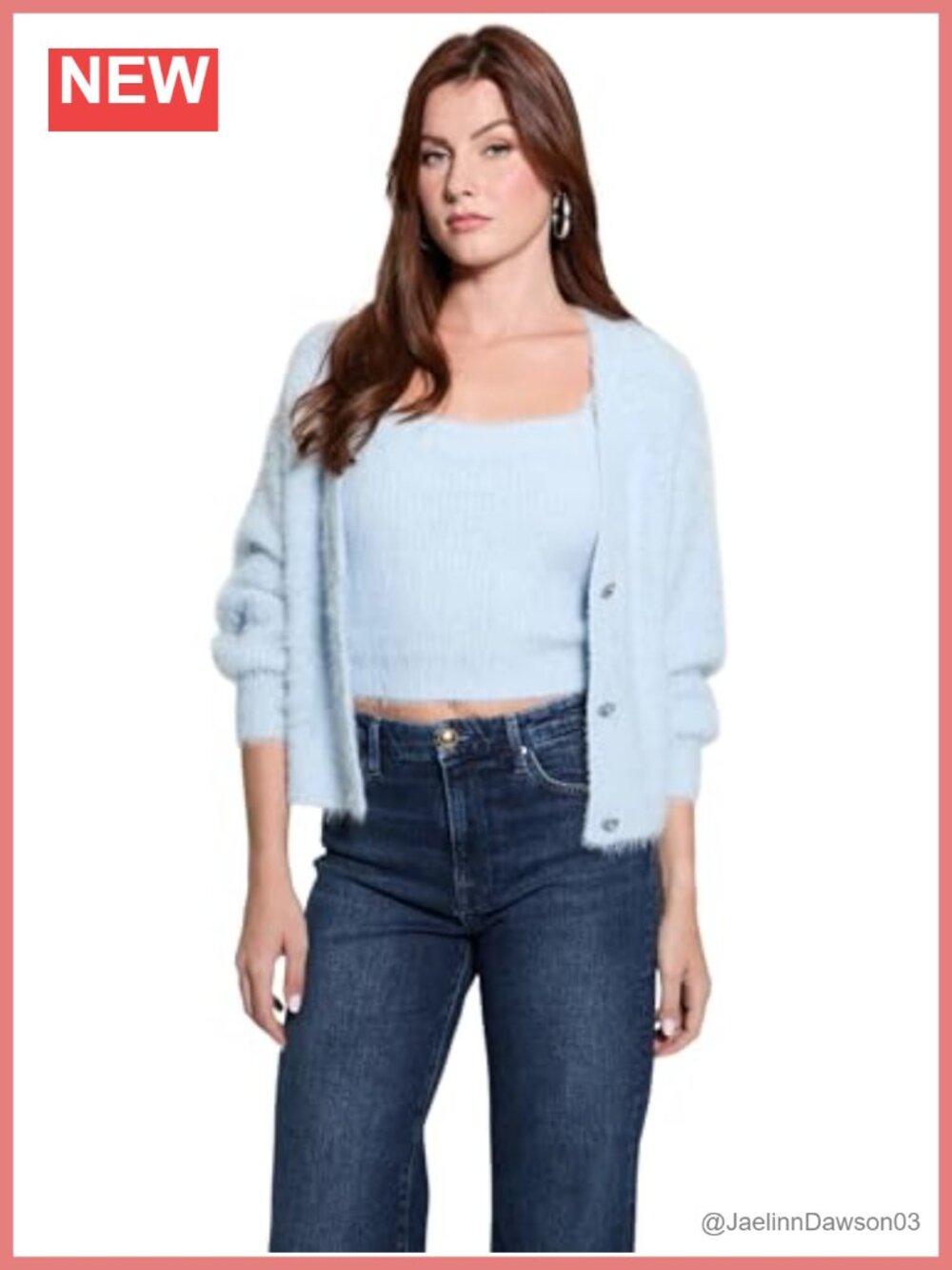Long Sleeve Keyla Cardigan Sweater Fuzzy Yarn Rhinestone Buttons